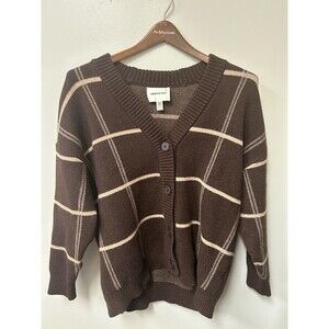 Industry oversized Sweater Brown Plaid Grandpa Fuzzy Cardigan Button Gorpcore SP